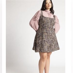 Eloquii Multicolor Tweed Dress with Pink Blouse